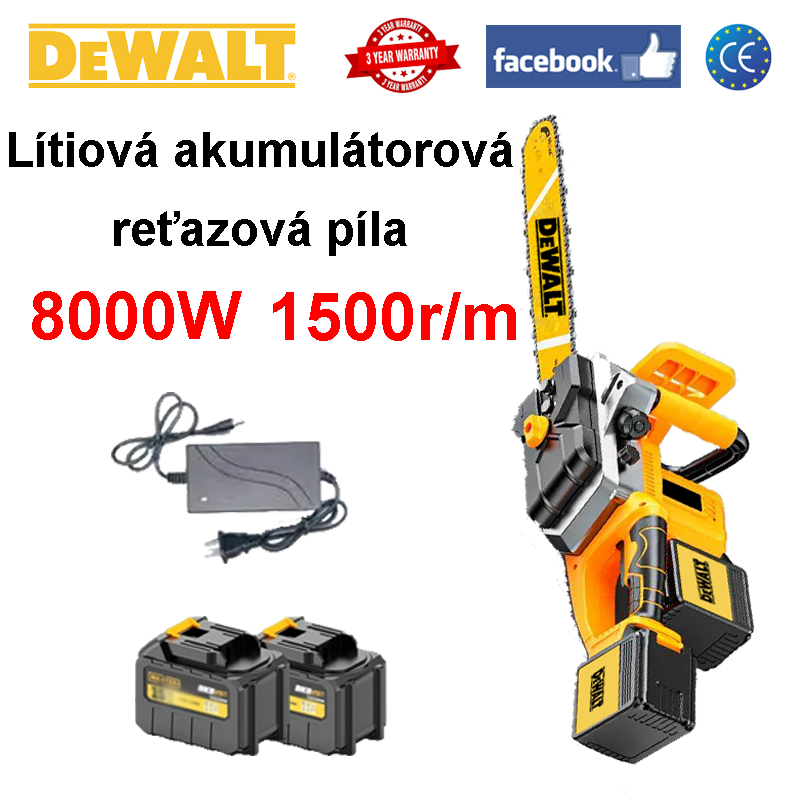 [DEWALT Basic Edition Reťazová píla] 8000W + 1500 ot./min + bezplatná batéria 2,0Ah*2 (možno použiť 3 hodiny) + bezplatná nabíjačka