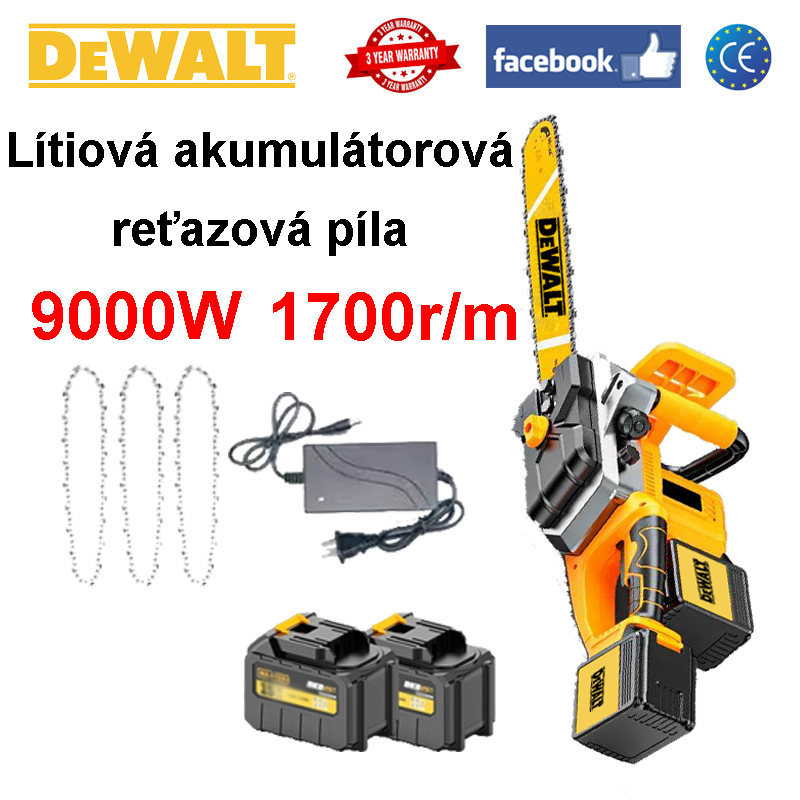 [Vylepšená verzia reťazovej píly Dewalt] 9000W+1700 ot./min.+4,0Ah batéria*2 (možno použiť 6 hodín)+nabíjačka+voľný prúd*3