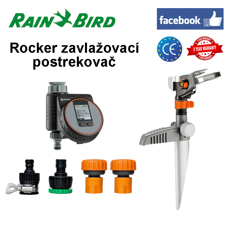 [Vylepšená verzia] Inteligentný ovládač (ovládanie tlačidlom, plánovaný postrek vodou) + kolískový zavlažovací postrekovač + 4 rôzne konektory