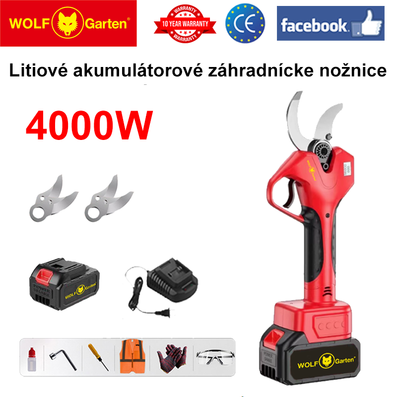 LED displej napájania (16 hodín výdrže batérie) lítiová batéria záhradnícke nožnice 4000W bezuhlíkový motor + batéria * 1 + nabíjačka + čepeľ zo zliatiny SK9 * 2 + mazivo + okuliare