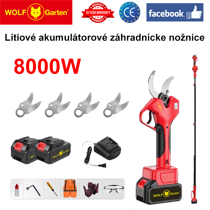 [Predlžovací pól: 1,5M ~ 4,6M] LED displej napájania (30 hodín výdrže batérie) 8000W bezkomutátorový motor lítiové záhradnícke nožnice + batéria *2 + nabíjačka + čepeľ zo zliatiny SK9 *4 + mazivo + okuliare