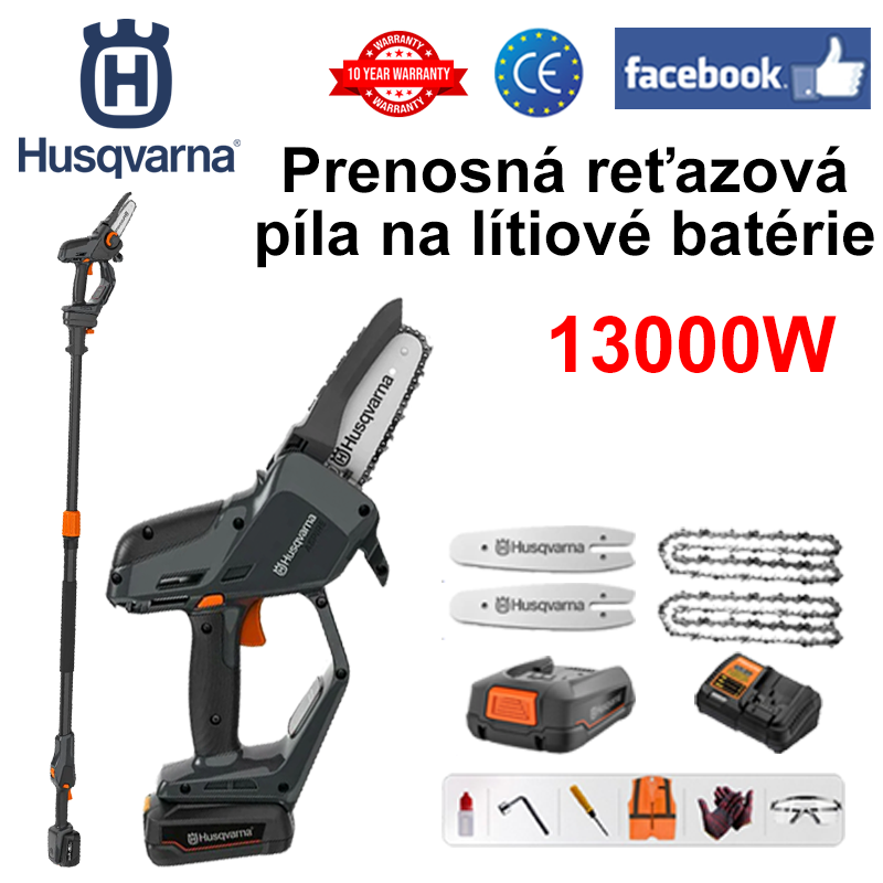 [Predlžovacia tyč: 1,5M~4,6M] LED displej napájania - (výdrž batérie 10 hodín) 13000W lítiová elektrická píla + batéria * 1 + nabíjačka + vodiaca doska * 2 + reťaz * 2 + skrinka na náradie + mazivo + ochranné okuliare, 3 roky Záruka