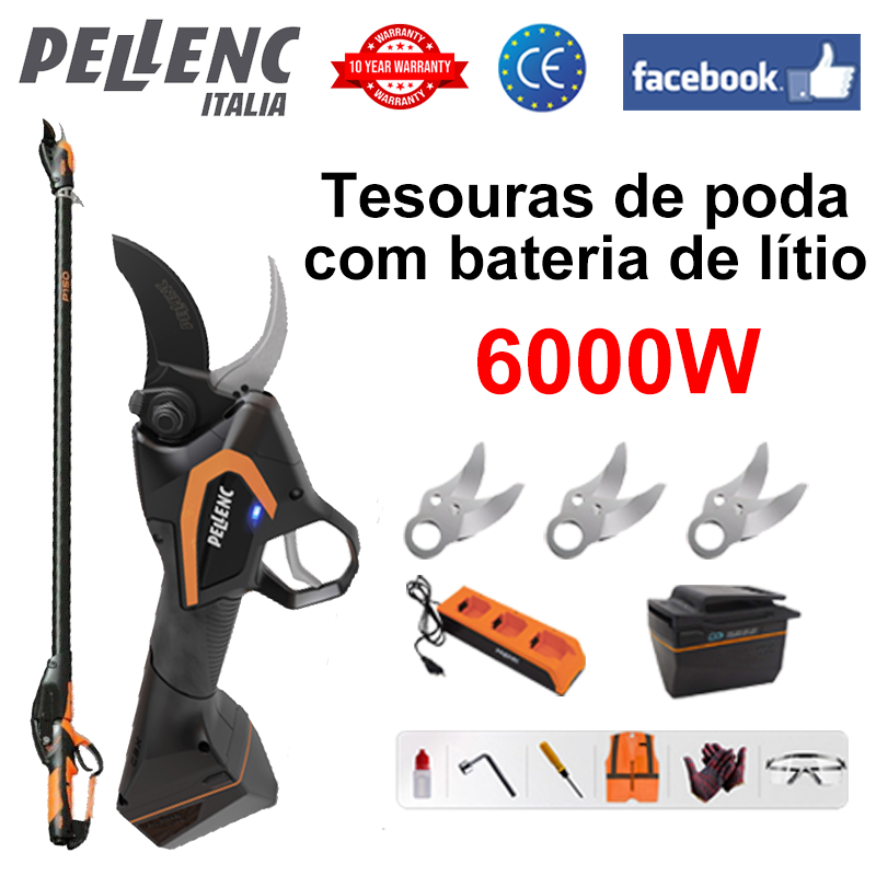 [Varilla de extensión: 1,5 M ~ 4,6 M] Pantalla LED de potencia (duración de la batería 16 horas) Tijeras de jardín eléctricas de litio con motor sin escobillas de 6000 W + batería * 1 + cargador + cuchillas de aleación SK9 * 3 + lubricante + gafas protectoras