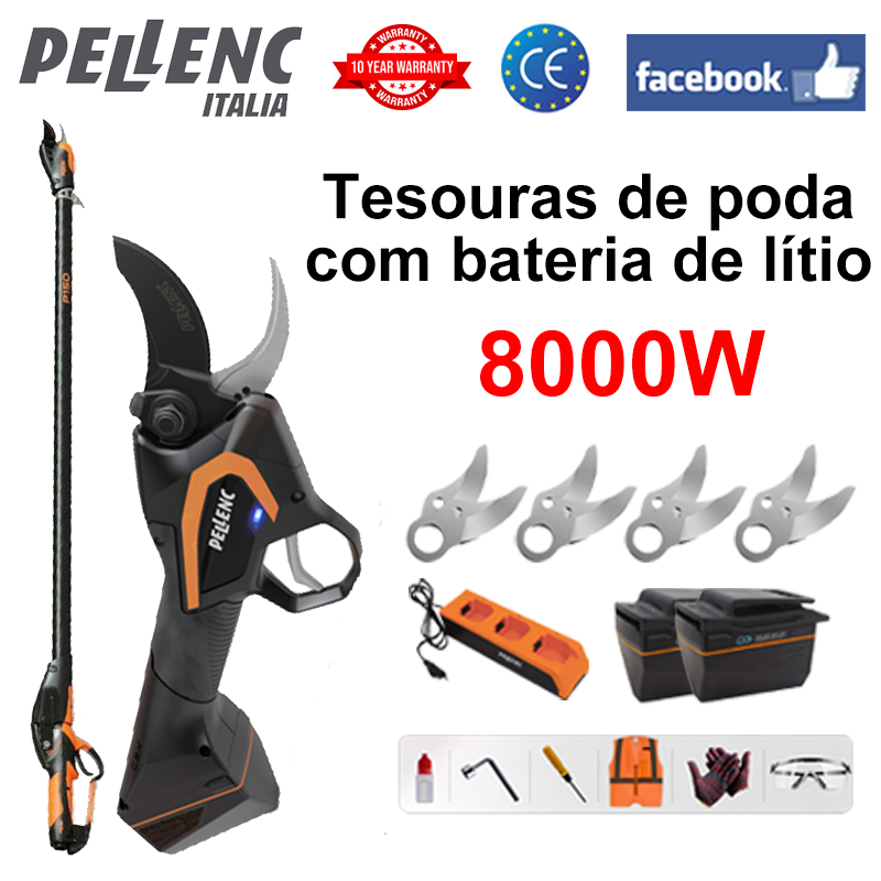 [Poste de extensión: 1,5 M ~ 4,6 M] Pantalla LED de potencia (duración de la batería 30 horas) Tijeras de jardín de litio con motor sin escobillas de 8000 W + batería * 2 + cargador + cuchilla de aleación SK9 * 4 + lubricante + gafas protectoras