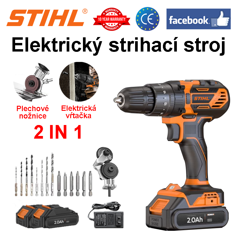 (Nová funkcia vrtáku) Elektrické nožnice na plech STIHL + 14 špecifikácií vrtákov + akumulátor * 2 + nabíjačka * 1