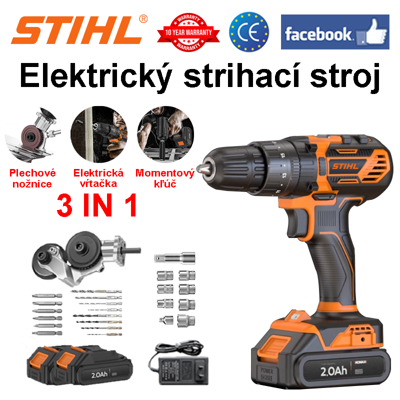 (Nová funkcia kľúča) Elektrické nožnice na plech STIHL + 14 špecifikácií hláv vrtákov + 9 špecifikácií hláv kľúča + batéria * 2 + nabíjačka * 1