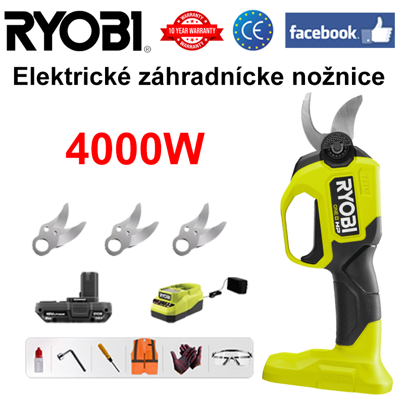 (výdrž batérie 10 hodín) Litiové akumulátorové záhradnícke nožnice 4000W bezuhlíkový motor + batéria * 1 + nabíjačka + čepele zo zliatiny SK9 * 3 + mazací olej + ochranné okuliare