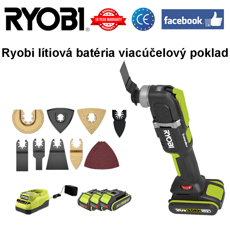 Ryobi lítiová batéria viacúčelový poklad + pílový kotúč z ocele s vysokým obsahom uhlíka * 1 + čepeľ lopaty z uhlíkovej ocele + rybinový bimetalový pílový kotúč * 1 + brúsny papier * 3 + brúsny kotúč * 1 + pílový kotúč zo zliatiny * 1 + polkruhový pílový kotúč zo zliatiny * 1 + Polkruhový diamantový pílový kotúč + akumulátor * 3 + nabíjačka