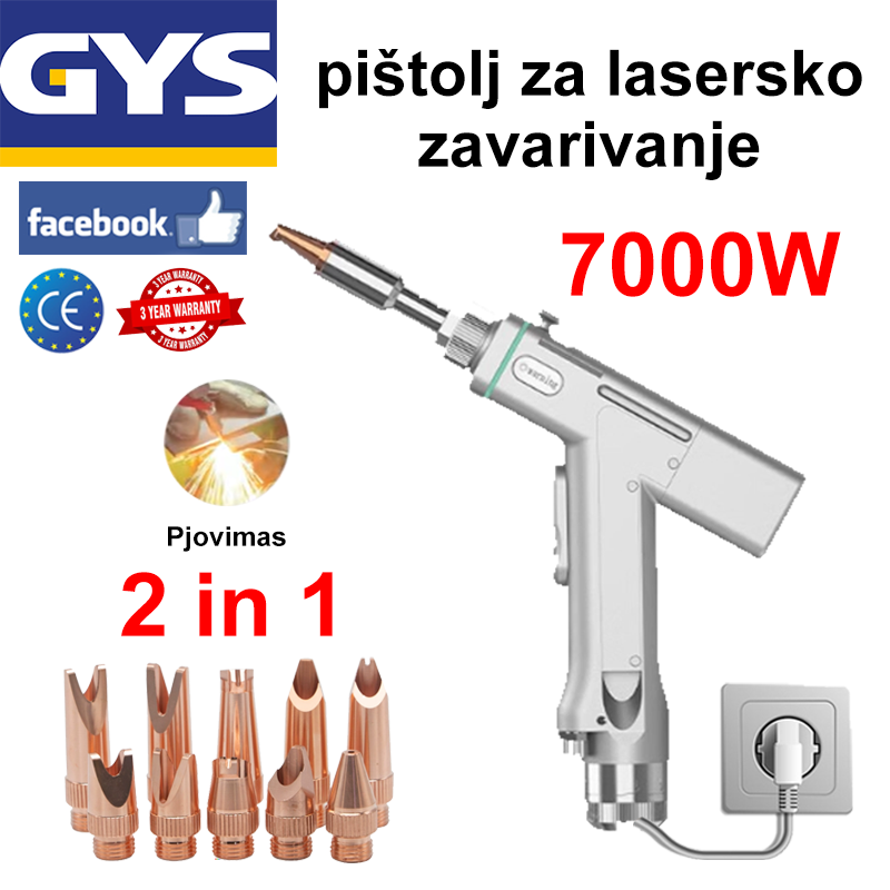 7000W universalus lazerinis suvirinimo pistoletas (aukso/sidabro/vario/geležies/aliuminio/nerūdijančio plieno suvirinimas), suvirinimas + pjovimas (greitis 10m/min, storis 0-10mm)