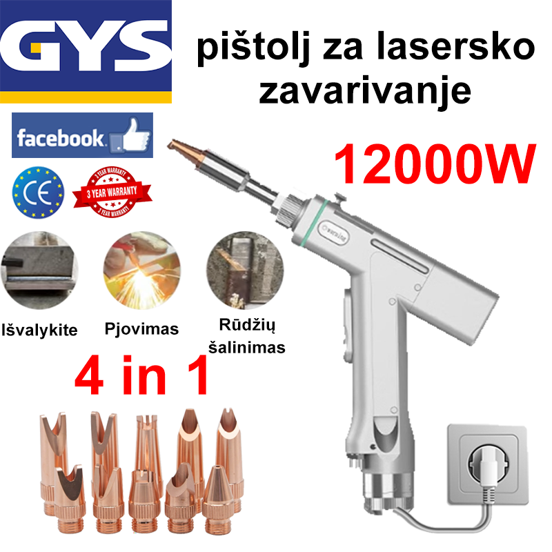 [Nauja rūdžių šalinimo funkcija] 12000W daugiafunkcis lazerinis suvirinimo pistoletas (aukso/sidabro/vario/geležies/aliuminio/nerūdijančio plieno suvirinimas) suvirinimas + valymas + rūdžių šalinimas + pjovimas (greitis 20m/min, storis 0-30mm)