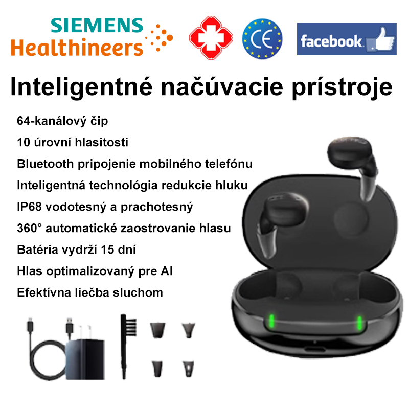 (15 dní ultra dlhej výdrže batérie) 64-kanálový čip + 10-úrovňové nastavenie hlasitosti + IP68 vodotesný a prachotesný + 360° automatické zaostrovanie hlasu + pripojenie mobilného telefónu + inteligentná technológia redukcie hluku + inteligentná optimalizácia hlasu + efektívna obnova sluchu