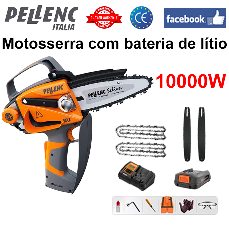 Display de alimentação LED - (duração da bateria de 10 horas) Motosserra de lítio de 10000 W + bateria *1 + carregador + barra guia *2 + corrente *2 + caixa de ferramentas + lubrificante + óculos de segurança