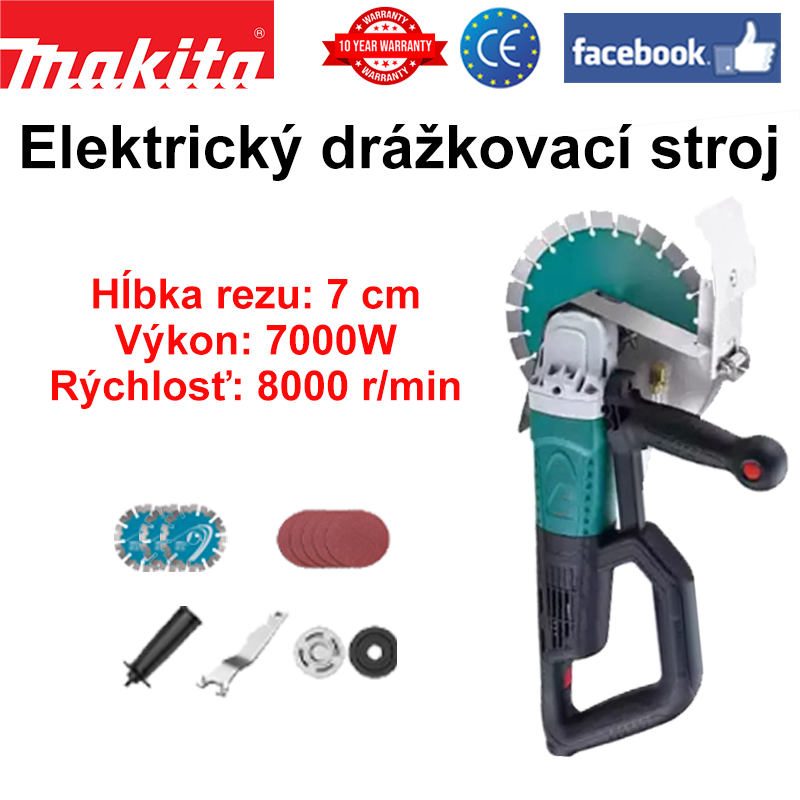 Hĺbka rezu: 7 cm+Výkon: 7000W+Rýchlosť: 8000 ot./min+Pílové kotúče na kov*3+Brúsny papier*5+Originálna rukoväť+Kľúč+Pár prítlačných dosiek