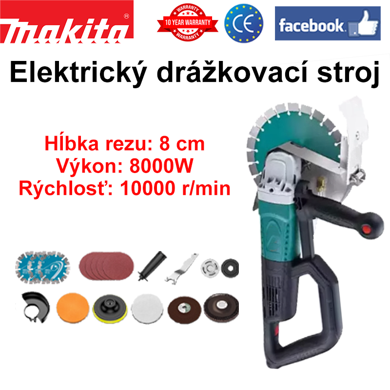 Hĺbka rezu: 8 cm+Výkon: 8000W+Rýchlosť: 10000 ot./min.Pílový kotúč na kov*3+Brúsny papier*5+Originálna rukoväť+Kľúč+Pár prítlačných doštičiek+Ochranný kryt+Špongiové koliesko+Samolepiaci kotúč+Vlnená gulička+ Brúsny kotúč + leštiaci kotúč