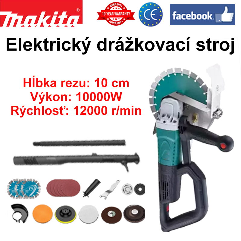 (Odnímateľná tyč * 2) Hĺbka rezu: 10 cm + Výkon: 10 000 W + Rýchlosť: 12 000 ot./min. + Pílový kotúč na kov * 3 + Brúsny papier * 5 + Originálna rukoväť + Kľúč + Pár prítlačných dosiek + Ochranný kryt + Špongiové koliesko + Samo -lepiaci kotúč + vlnená guľa+brúsny kotúč+leštiaci kotúč