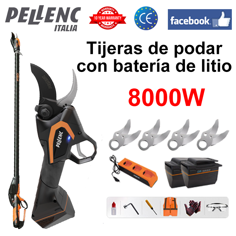 [Poste de extensión: 1,5 M ~ 4,6 M] Pantalla LED de potencia (duración de la batería 30 horas) Tijeras de podar eléctricas de litio sin escobillas de 8000 W + batería * 2 + cargador + hoja de aleación SK9 * 4 + lubricante + gafas