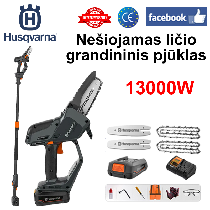 [Prailginimo stulpas: 1,5M ~ 4,6M] LED galios ekranas - (baterijos veikimo laikas 10 valandų) 13000W ličio elektrinis pjūklas + akumuliatorius*1 + įkroviklis + kreiptuvas*2 + grandinė*2 + įrankių dėžė + tepalas + apsauginiai akiniai, 3 metų garantija