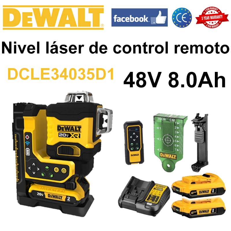 DeWalt レーザーレベル + リモコン + バッテリー * 2 + 充電器 + レーザーターゲット + ブラケット