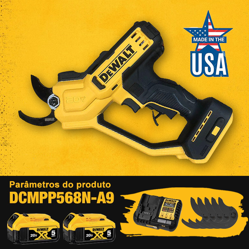 Tesoura de poda sem escova DEWALT (bateria 2.0*2, lâminas*5) com 5 horas de duração da bateria + carregador