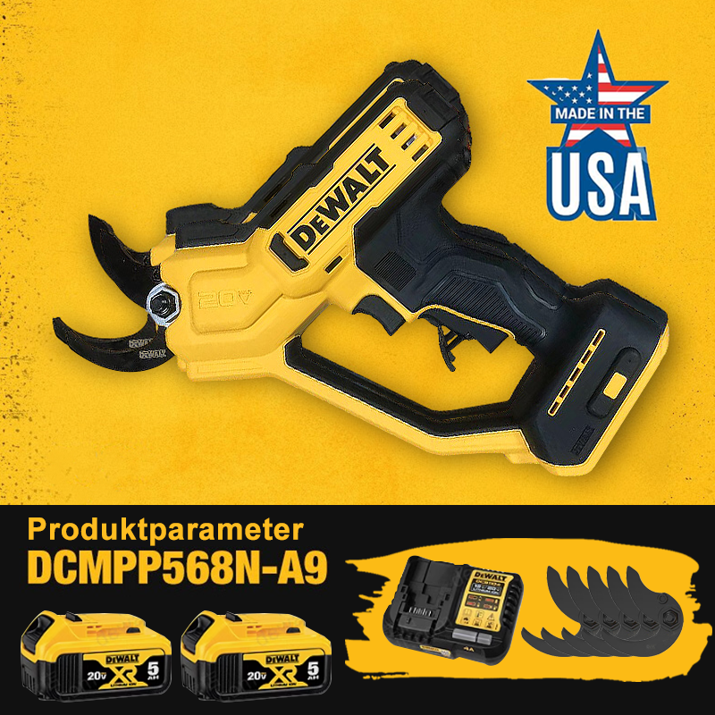 DEWALT Bürstenlose Gartenschere (2 x 5,0-Akku, 5 x Klingen), Akkulaufzeit 9 Stunden + Ladegerät