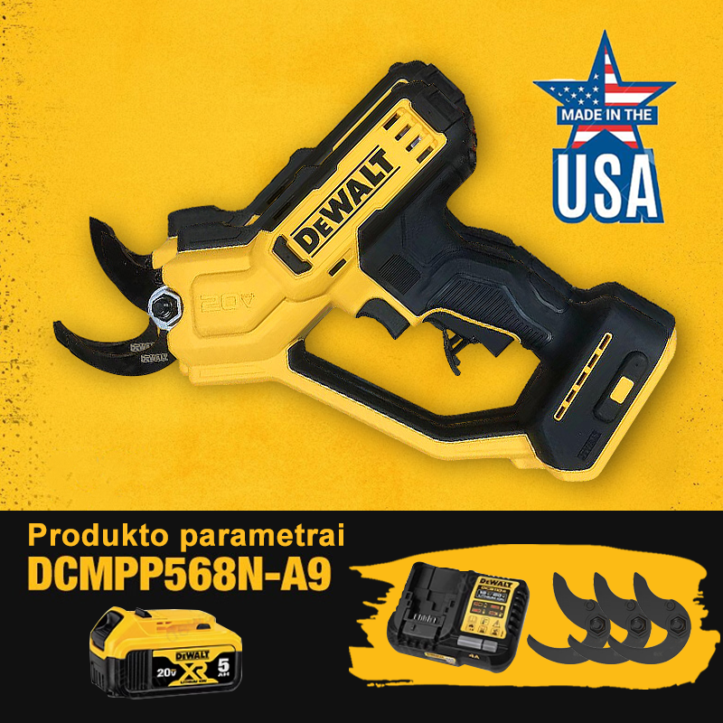 DEWALT bešepetės genėjimo žirklės (2,0 baterija*1, peiliai*3) 3 val. akumuliatoriaus veikimo laikas + įkroviklis