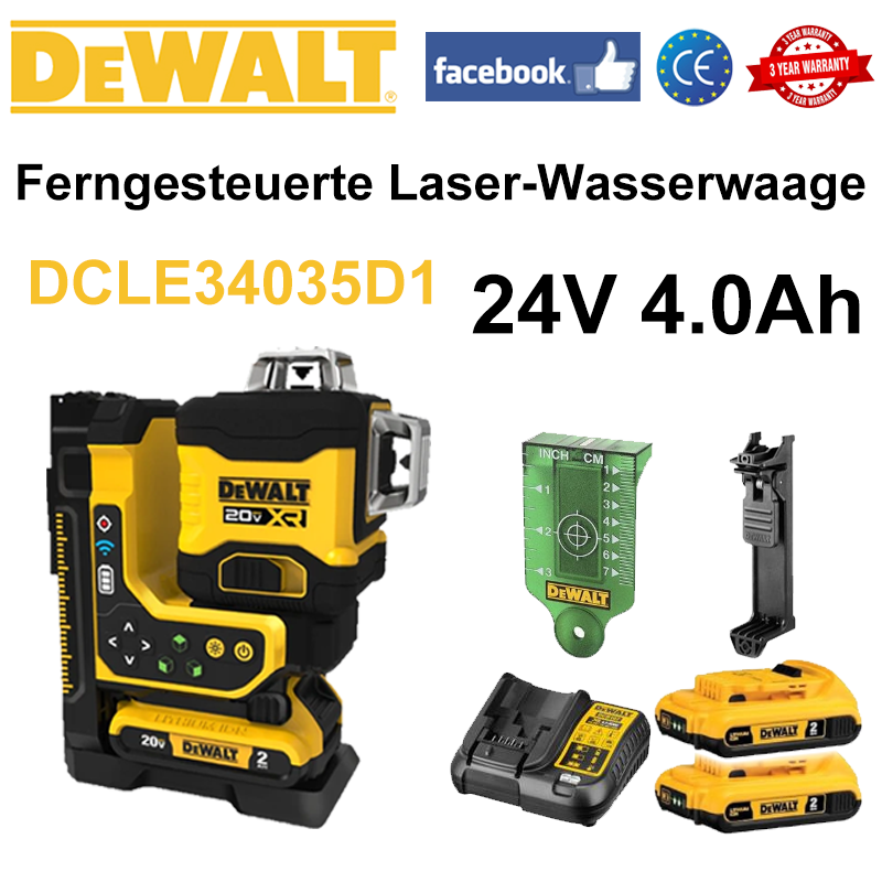 DeWalt Laser-Wasserwaage + Akku * 2 + Ladegerät + Laserziel + Ständer