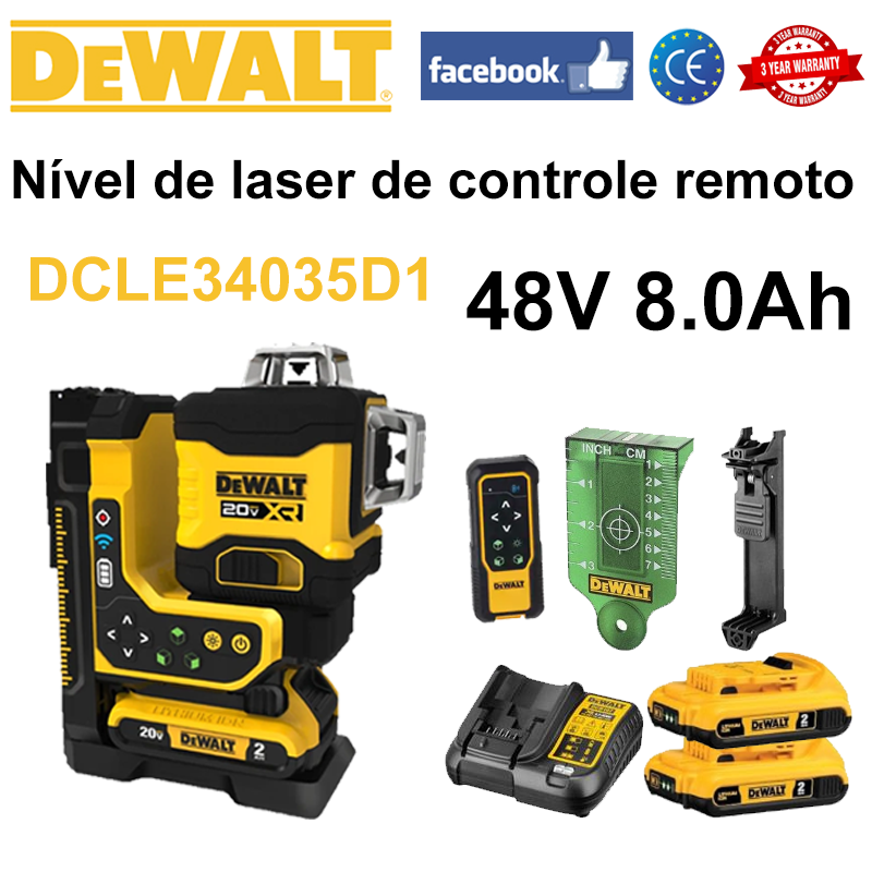 Nível laser DeWalt + controle remoto + bateria * 2 + carregador + alvo laser + suporte
