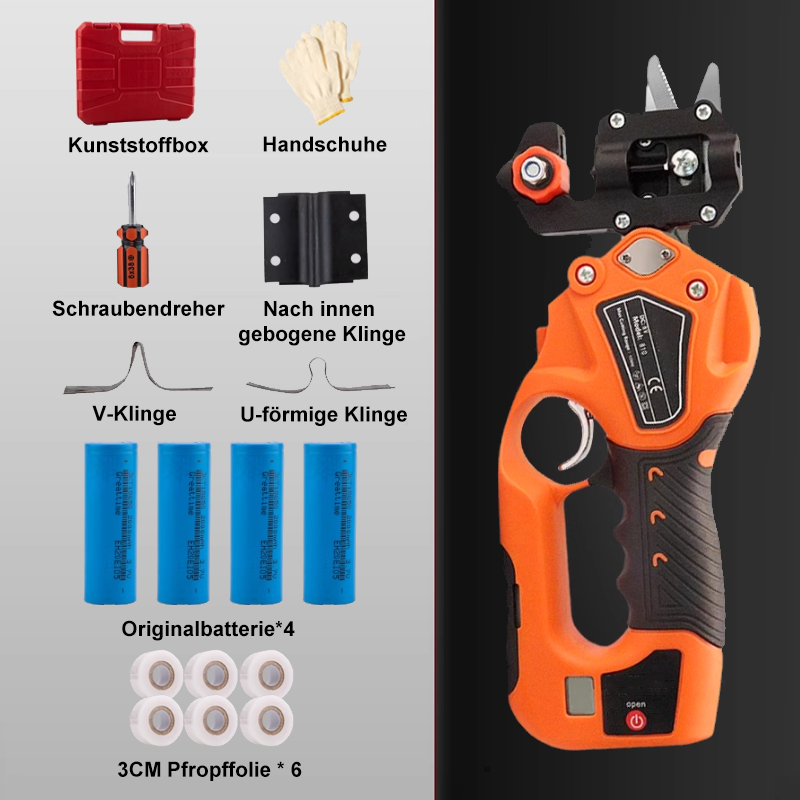 Elektrische Pfropfmaschine 3000 W + Originalbatterie * 4 (16 Stunden Akkulaufzeit) + Innenklinge + V-förmige Klinge + U-förmige Klinge + 3 cm Pfropffolie * 6