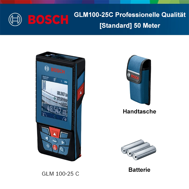 50m Bosch Entfernungsmesser + Farbdisplay + Bluetooth + drei Jahre Garantie