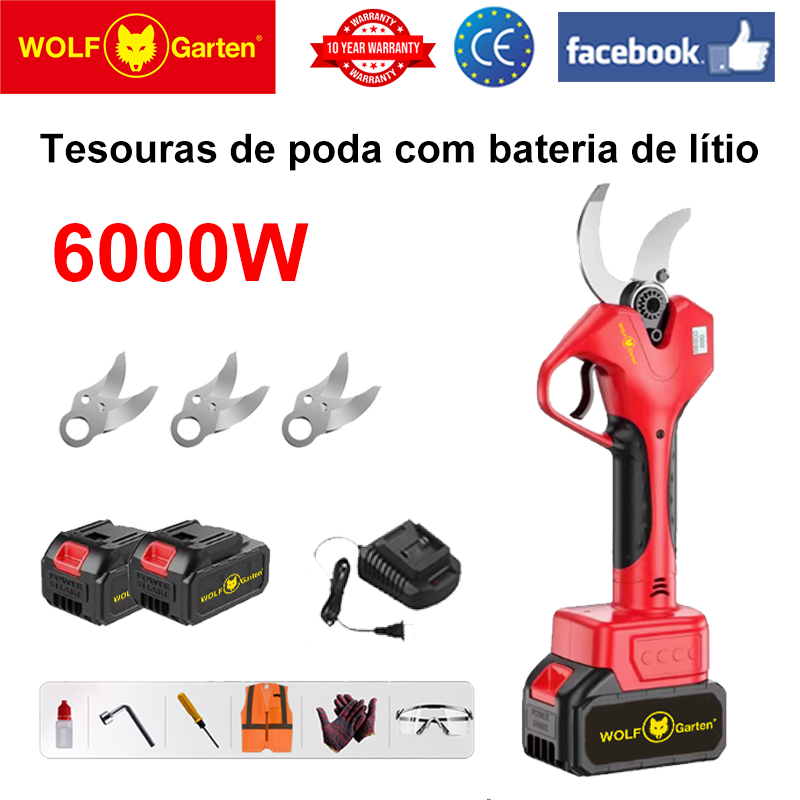 Visor de alimentação LED (30 horas de autonomia da bateria) Tesoura de jardim com bateria de lítio Motor sem escovas de 6000 W + bateria * 2 + carregador + lâmina de liga sk9 * 3 + óleo lubrificante + óculos de proteção